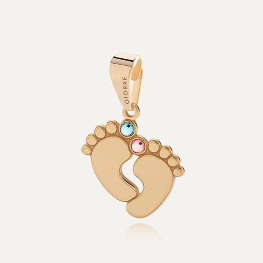 Zawieszka stópki dziecka z grawerem - Rose & Aquamarine  , srebro 925 w złotym pokryciu| Zawieszka ze sklepu GIORRE w kategorii Biżuteria i zegarki dziecięce - zdjęcie 179804568