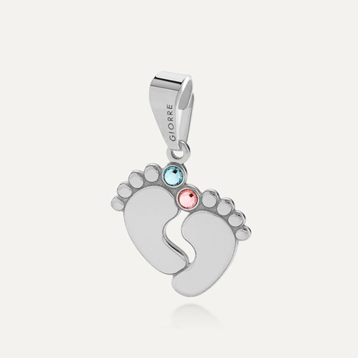 Zawieszka stópki dziecka z grawerem - Rose & Aquamarine, srebro 925 w pokryciu platyną| Wariant - Zawieszka ze sklepu GIORRE w kategorii Biżuteria i zegarki dziecięce - zdjęcie 179804569