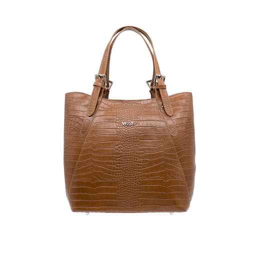 Elegancka torebka skórzana Vezze KROKO Koniak ze sklepu Rafallo w kategorii Torby Shopper bag - zdjęcie 179811247