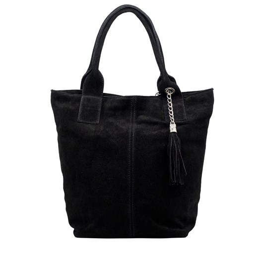 Shopperka Kelly z zamszu naturalnego Czarna ze sklepu Rafallo w kategorii Torby Shopper bag - zdjęcie 179811396