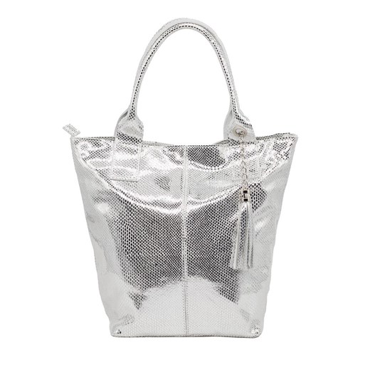 Shopperka Tola ze skóry naturalnej Srebrna ze sklepu Rafallo w kategorii Torby Shopper bag - zdjęcie 179811595