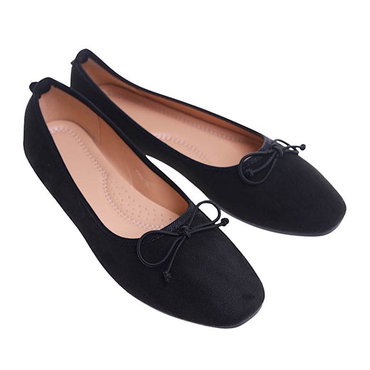 Zamszowe baleriny damskie z kokardą Czarne /G4-2 17560 G133/ ze sklepu Pantofelek24.pl w kategorii Balerinki - zdjęcie 179813165