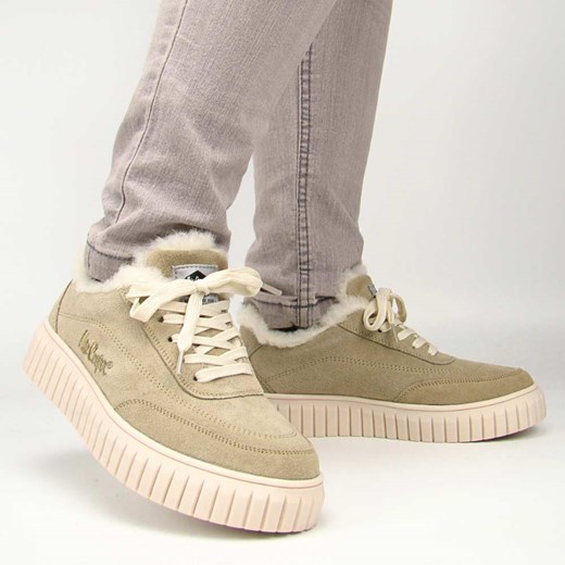 Lee Cooper LCJ-24-01-2972 Sneakersy damskie skórzane ocieplane na zimę platforma beżowe ze sklepu senity.pl w kategorii Buty sportowe damskie - zdjęcie 179817226