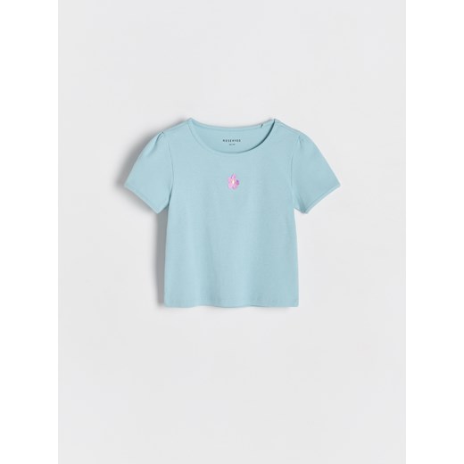 Reserved - Prążkowany t-shirt z haftem - jasnozielony ze sklepu Reserved w kategorii Bluzki dziewczęce - zdjęcie 179818465