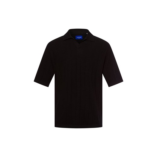Jack & Jones Męska koszulka polo z dzianiny - Jorvarenna Knit SS Split Neck Mężczyźni Bawełna czarny jednolity ze sklepu vangraaf w kategorii Swetry męskie - zdjęcie 179819176
