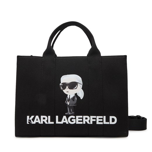 Shopper bag Karl Lagerfeld z nadrukiem mieszcząca a8 na ramię 