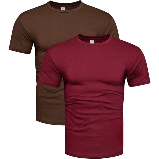 2-pak koszulek bawełnianych premium bordowy i brązowy Recea ze sklepu Recea.pl w kategorii T-shirty męskie - zdjęcie 179823518