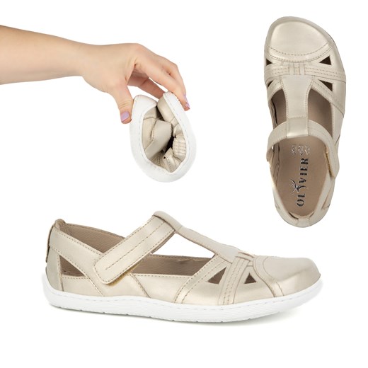 Buty damskie BAREFOOT Ultralekkie półsandały Olivier 1285 na rzep złote ze sklepu butyolivier w kategorii Półbuty damskie - zdjęcie 179823876