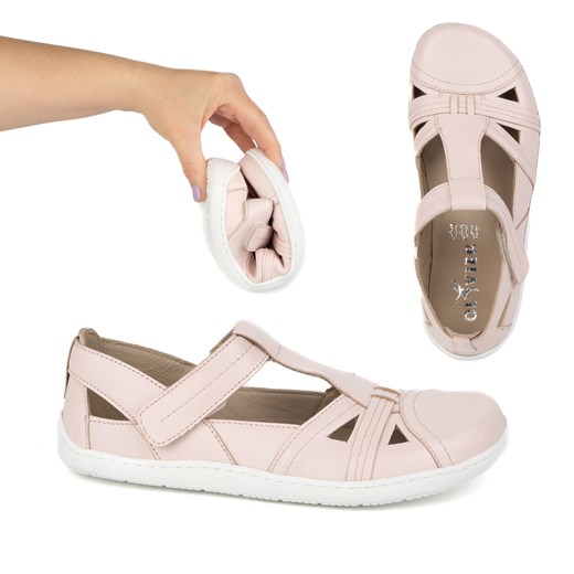 Buty damskie BAREFOOT Ultralekkie półsandały Olivier 1285 na rzep pudrowy róż ze sklepu butyolivier w kategorii Półbuty damskie - zdjęcie 179823916