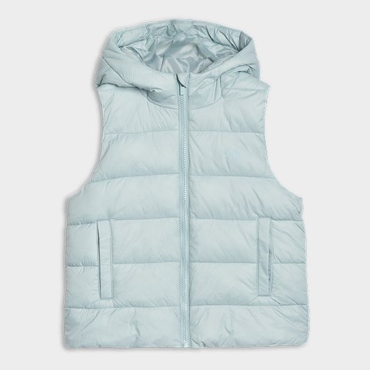 Dziewczęcy bezrękawnik puchowy pikowany 4F 4FJWSS25TVJAF166 - turkusowy 4f Junior 128 Sportstylestory.com