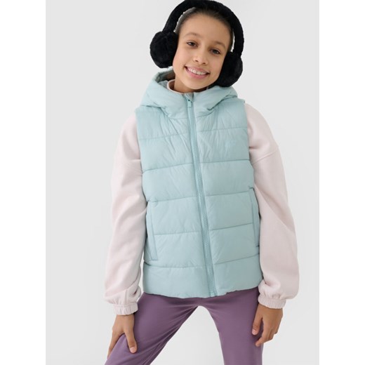 Dziewczęcy bezrękawnik puchowy pikowany 4F 4FJWSS25TVJAF166 - turkusowy 4f Junior 128 Sportstylestory.com
