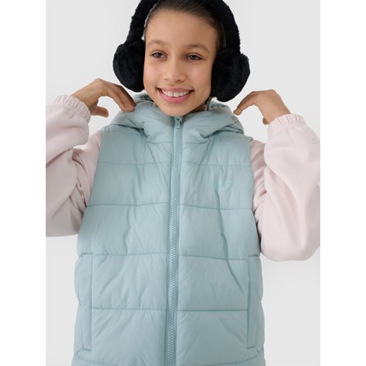 Dziewczęcy bezrękawnik puchowy pikowany 4F 4FJWSS25TVJAF166 - turkusowy 4f Junior 122 Sportstylestory.com