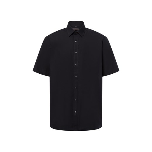 Finshley & Harding Męska koszula biznesowa - Easy Care Mężczyźni Modern Fit Bawełna czarny jednolity ze sklepu vangraaf w kategorii Koszule męskie - zdjęcie 179827969
