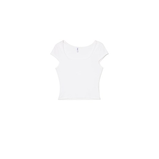 Cropp - Biały T-shirt z kwadratowym dekoltem - biały ze sklepu Cropp w kategorii Bluzki damskie - zdjęcie 179828298