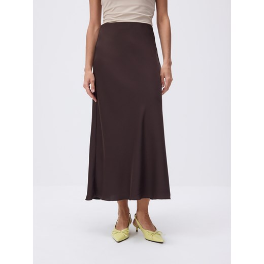 Reserved - Satynowa spódnica midi - ciemnobrązowy Reserved L Reserved