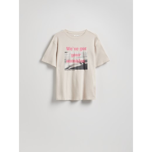 Reserved - T-shirt z nadrukiem - jasnoszary ze sklepu Reserved w kategorii Bluzki damskie - zdjęcie 179829287