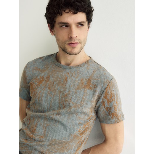 Reserved - Strukturalny t-shirt slim - ciemnoszary ze sklepu Reserved w kategorii T-shirty męskie - zdjęcie 179835947