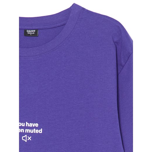 Cropp - Fioletowa koszulka z napisem - niebieski Cropp XL Cropp