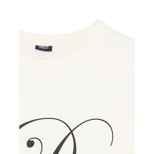 Cropp - Kremowa koszulka z kawowym motywem - kremowy Cropp XL Cropp
