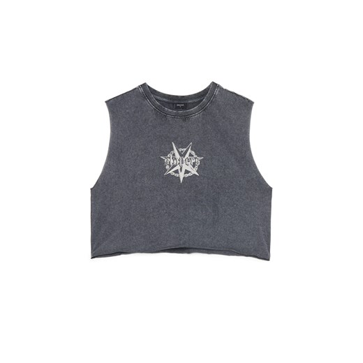 Cropp - Szary T-shirt z ozdobnym napisem - szary ze sklepu Cropp w kategorii Bluzki damskie - zdjęcie 179837029