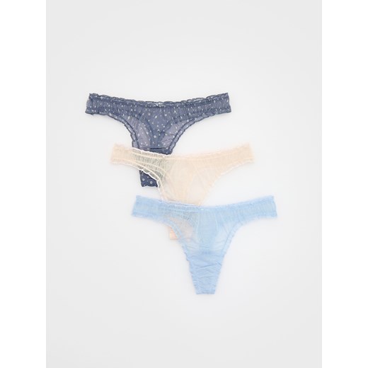 Reserved - Siateczkowe majtki stringi 3 pack - niebieski Reserved XL Reserved