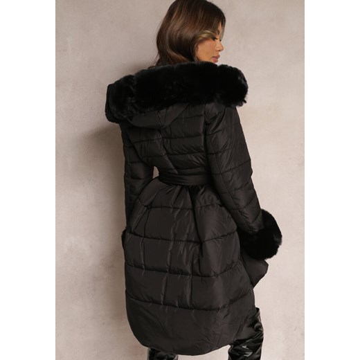 Czarna Kurtka Pikowana z Futerkiem Pasilinai ze sklepu renee.pl w kategorii Kurtki damskie - zdjęcie 179838749