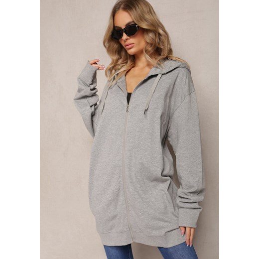 Szara Bluza Oversize z Kapturem i Zapięciem na Suwak Bilende ze sklepu renee.pl w kategorii Bluzy damskie - zdjęcie 179839128