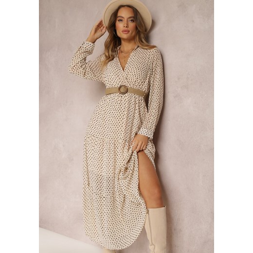 Jasnobeżowa Sukienka Z Paskiem Erenope ze sklepu renee.pl w kategorii Sukienki - zdjęcie 179840865