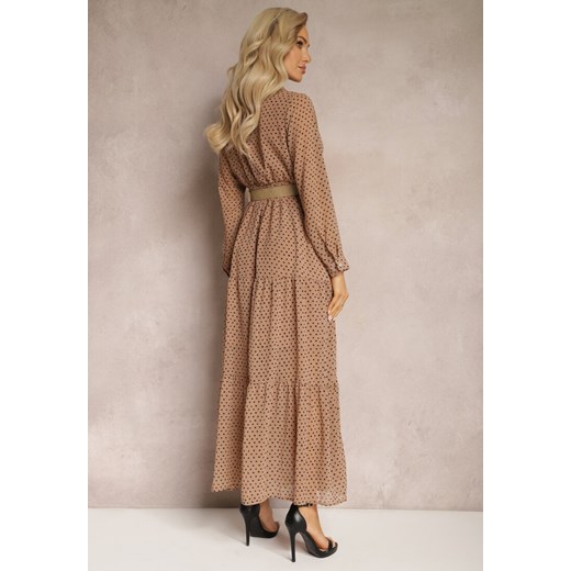 Ciemnobeżowa Sukienka Z Paskiem Erenope Renee XL okazyjna cena renee.pl