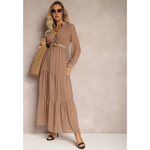 Ciemnobeżowa Sukienka Z Paskiem Erenope Renee S okazyjna cena renee.pl
