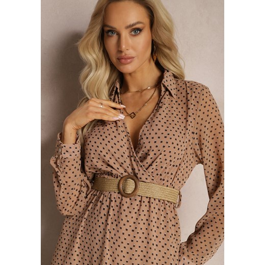 Ciemnobeżowa Sukienka Z Paskiem Erenope Renee L promocja renee.pl