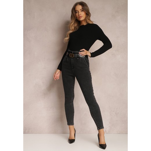 Czarne Jeansy Mom Fit z Paskiem Astera ze sklepu renee.pl w kategorii Jeansy damskie - zdjęcie 179846708