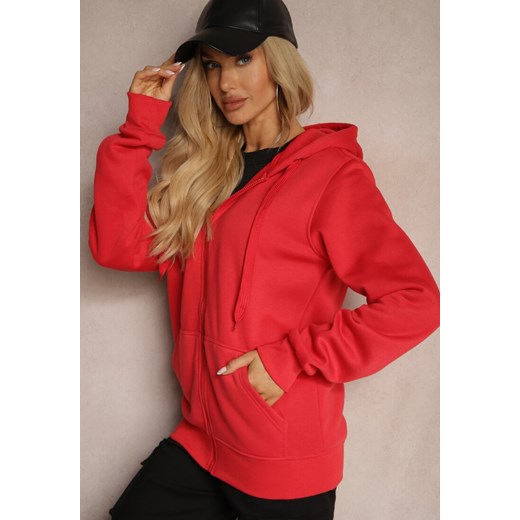 Czerwona Casualowa Rozpinana Bluza z Kapturem i Polarem Shuberta ze sklepu renee.pl w kategorii Bluzy damskie - zdjęcie 179847157