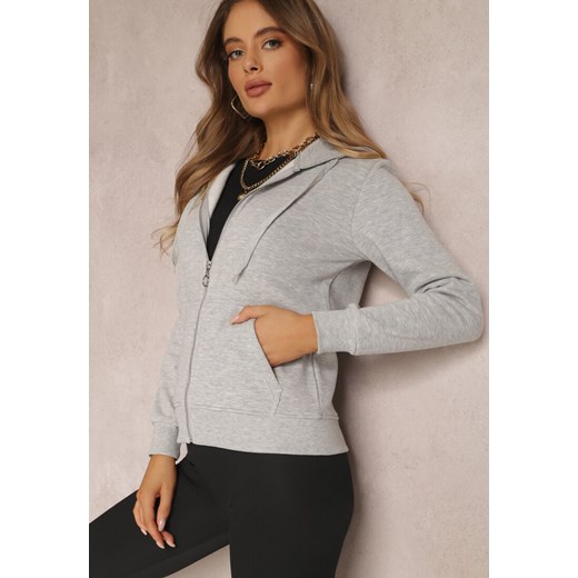 Jasnoszara Bluza z Kapturem Zapinana na Suwak Bastian ze sklepu renee.pl w kategorii Bluzy damskie - zdjęcie 179847225