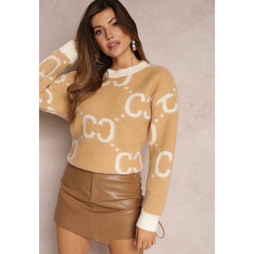 Beżowy Sweter Oversize Pasithoe ze sklepu renee.pl w kategorii Swetry damskie - zdjęcie 179847846