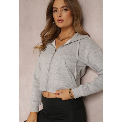 Szara Bluza Zasuwana z Kapturem Bikatu ze sklepu renee.pl w kategorii Bluzy damskie - zdjęcie 179848178