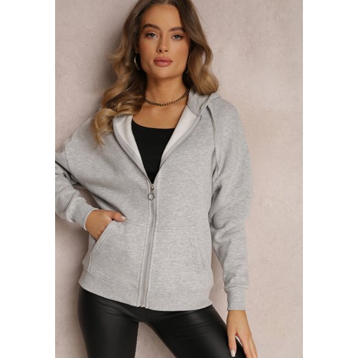 Szara Bluza z Kapturem i Suwakiem Oversize Des ze sklepu renee.pl w kategorii Bluzy damskie - zdjęcie 179848219