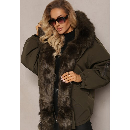 Ciemnozielona Kurtka Parka Oversize z Futerkiem Horelle ze sklepu renee.pl w kategorii Parki damskie - zdjęcie 179848325