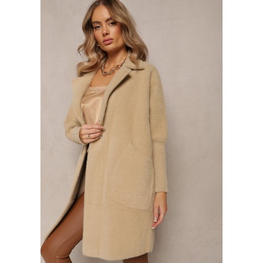 Beżowy Płaszcz z Bawełną Oversize Brumisia ze sklepu renee.pl w kategorii Płaszcze damskie - zdjęcie 179848477
