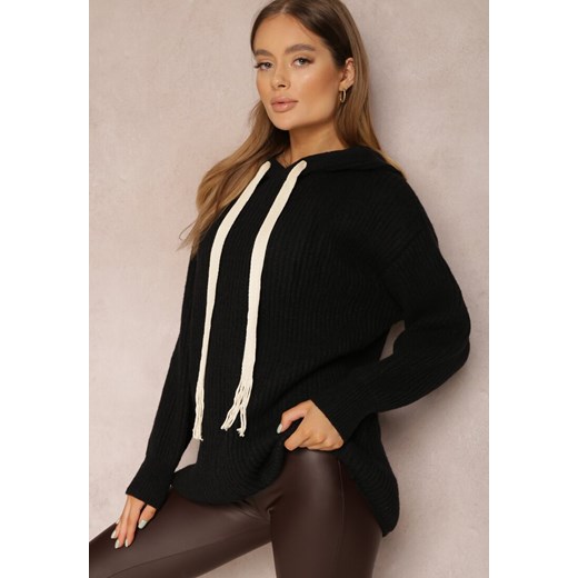 Czarny Sweter Oversize z Kapturem Ukuroa ze sklepu renee.pl w kategorii Swetry damskie - zdjęcie 179849028