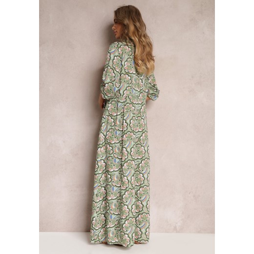 Zielona Sukienka Koszulowa w Roślinny Wzór Bahi Renee M okazja renee.pl