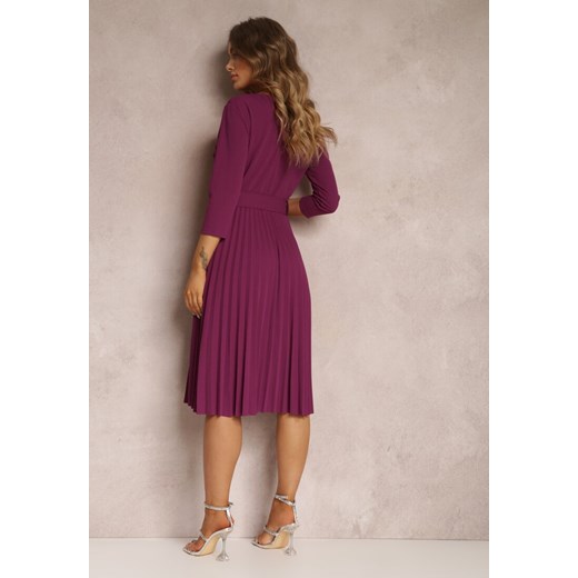 Fioletowa Sukienka Plisowana z Paskiem Valffe Renee ONE SIZE promocja renee.pl
