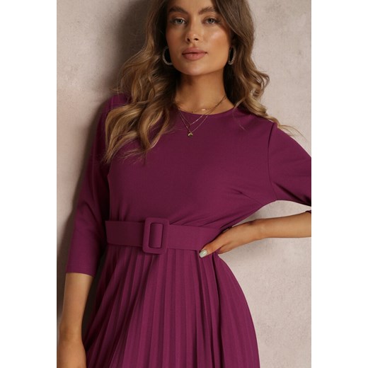 Fioletowa Sukienka Plisowana z Paskiem Valffe Renee ONE SIZE okazyjna cena renee.pl