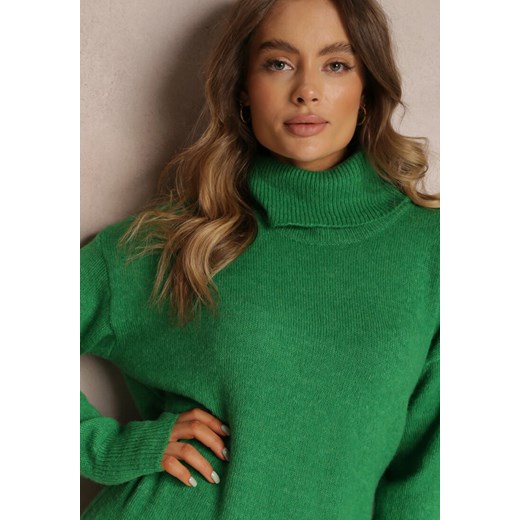 Zielona Sukienka Wełniana Oversize z Golfem Revite Renee S okazja renee.pl