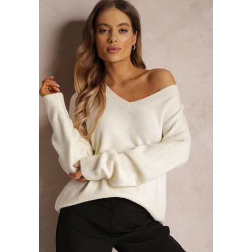 Biały Sweter z Wiskozy Oversize Conime ze sklepu renee.pl w kategorii Swetry damskie - zdjęcie 179850078