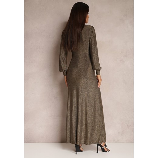 Złota Sukienka Wieczorowa z Głębokim Dekoltem Phaly Renee M renee.pl okazja