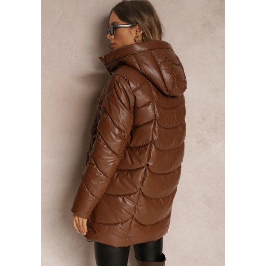 Ciemnobrązowa Kurtka Pikowana z Kapturem Greentry Renee XL wyprzedaż renee.pl