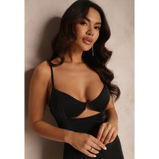 Czarna Sukienka Błyszcząca z Wycięciem Doreth Renee M okazja renee.pl