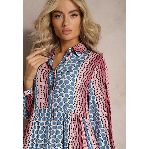 Niebiesko-Różowa Sukienka Maxi o Koszulowym Fasonie Vender Renee S renee.pl wyprzedaż