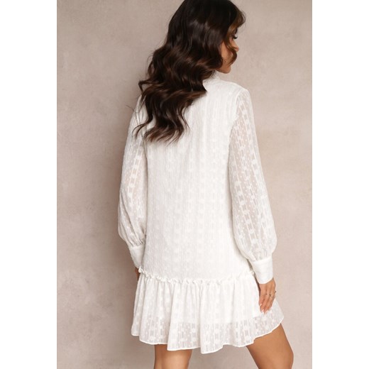 Biała Koronkowa Sukienka Koszulowa z Falbanką Saniah Renee L okazyjna cena renee.pl